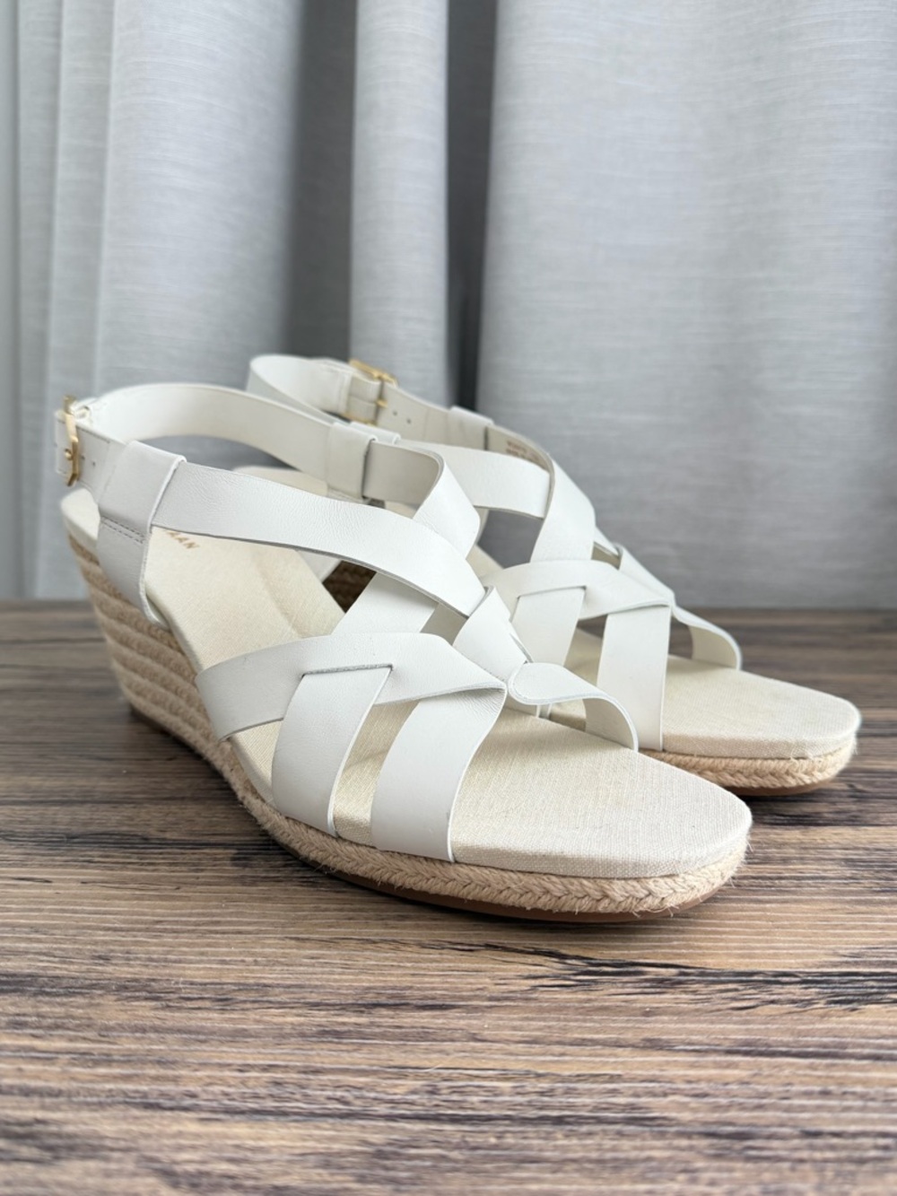 Cole Haan Crystal Slingback Espadrille Wedge Sandals White Leather Size 10B